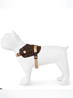 SMALL Brown Monogram Dog Harness, pet collar, necklace, dog leash accessories PM